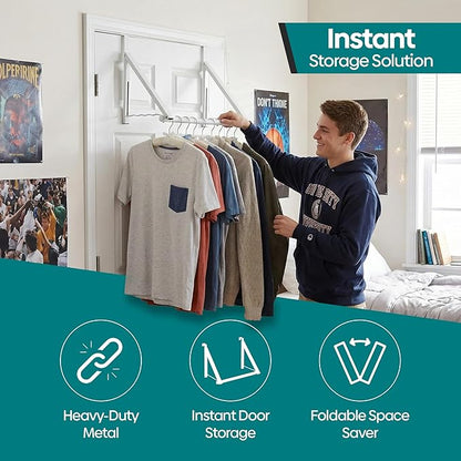 HOLDN’ STORAGE Over The Door Hanger Foldable - Over The Door Rack for Hanging Towels, Coats & Clothes - Over The Door Hanger Hooks for Bedroom, Washroom and Office.