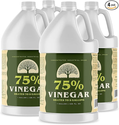 75% Pure Concentrated Strong Vinegar for Cleaning, High Strength Industrial and Household Cleaner, Gardening and Yard Vegetation Control, 1 Gallon (128 Fl oz), Pack of 4