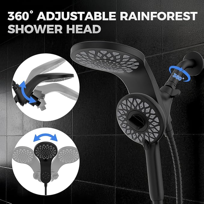High Pressure Rain Shower Head with Handheld Spray Combo: Detachable Dual Shower Head with 10 Sprays Modes - Upgrade Knob Spray Mode Selector and Magnetic Guidance Docking System