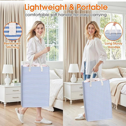 3 Pack Large Laundry Basket,Waterproof & Freestanding Laundry Hamper,Collapsible Clothes Hampers with Easy Carry Long & Reinforced Handles in Bathroom,College Dorm(125Lx3,Blue)