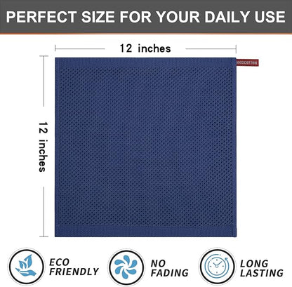 Kitinjoy 100% Cotton Kitchen Dish Cloths (12 X 12 Inches, Navy Blue), 6 Pack Waffle Weave Ultra Soft Absorbent Dish Towels for Drying Dishes Quick Drying Kitchen Towels Dish Rags