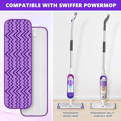 6 Pack Reusable Mop Pads Compatible with Swiffer PowerMop - Enspoway Microfiber Washable Mopping Pad Refills for 13" 14" 15" Mop Multi-Surface Wood Floor Cleaning - Purple