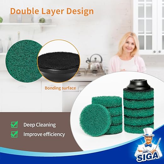 MR.SIGA Heavy Duty Pad Refills for Electric Spin Scrubber, Diameter 2.6in/6.5cm, 10 Pack