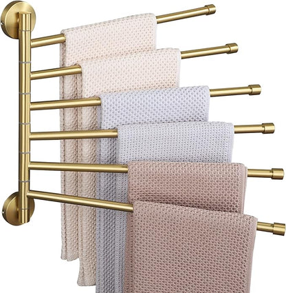 Alise Swing Out Towel Rack,Folding Hand Towel Bar 6 Bars Arm Towel Holder Towel Hanger for Bathroom Wall Mount,Space Saving Towel Rail,GDL8006-G SUS304 Stainless Steel Brushed Gold