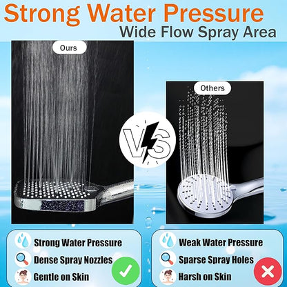 High Pressure 4-Mode Shower Head with Handheld, Detachable Showerhead Combo with 59" Hose & No-drill Holder, Anti-clog Nozzles for Hard Water, Powerful Spray for Pets & Daily Use, Chrome