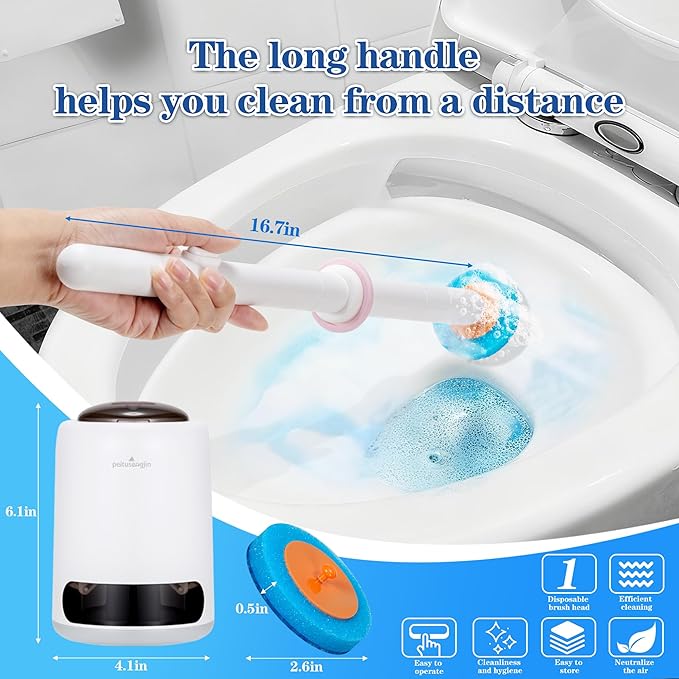 Disposable Toilet Brush: an Innovative Automatic pop-up Toilet Brush that Comes with 24 Replacement Brush Heads and 3 air-freshening Scent Rings. Toilet Brush and Set.360° Cleaning