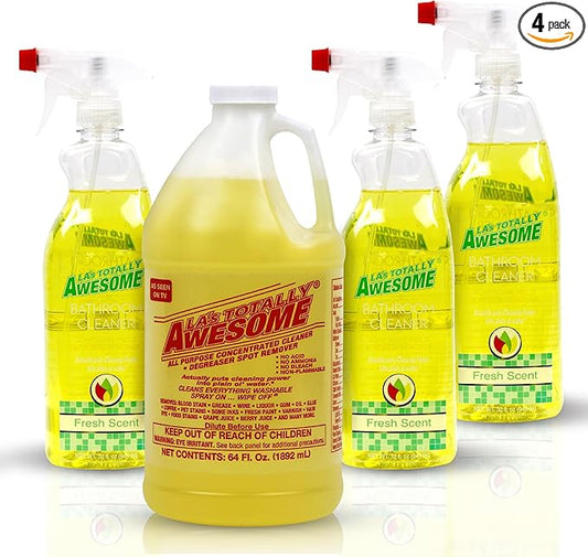 La's Totally Awesome All Purpose Cleaner 64 oz + Bathroom Cleaner Plant-Derived Spray 32oz (Pack of 3)