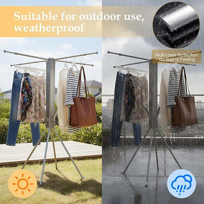 cjc Foldable Clothes Drying Rack, Drying Rack Clothing,Collapsible Drying Racks for Laundry Used for Indoor, Outdoor, 4 Retractable Drying Rods + 4 Shoe Racks/Grey