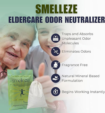 Smelleze Reusable Elderly Odor Eliminator & Nursing Home Room Deodorizer Pouch - Works for all Old Age, Sick, Nursing Home, Hospices, Urine, and Feces Smell, 150 Sq. Ft. Coverage