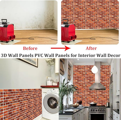 3D Wall Panels Peel and Stick, 3D Wall Panels Self Adhesive Waterproof 10PCS PVC 3D Brick Wallpaper Peel and Stick for Interior Wall Decor,Bedroom,Living Room12''x12'' (Dark Red Stone)