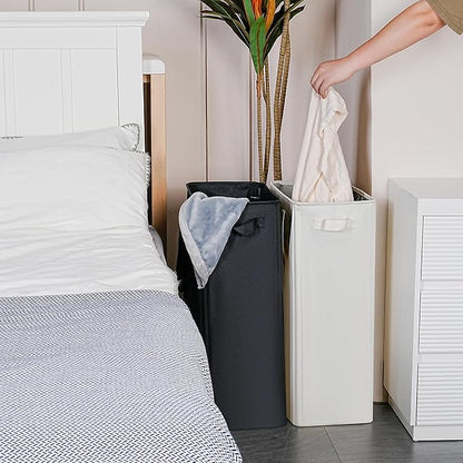 efluky Slim Laundry Basket, Narrow Laundry Hamper with Handles, Collapsible Dirty Clothes Hamper, Tall Laundry Bin for Laundry Room, Dorm and Bedroom, 19.8 Gallon (75L) Beige (Pack of 2)