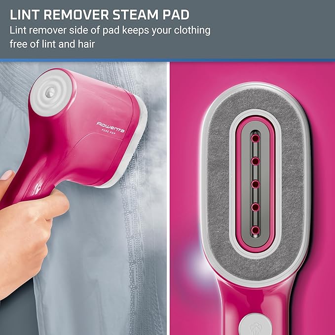 Rowenta, Steamer for Clothes, PurePop Handheld Steamer, 1.5Lbs, 15 Second Heatup, 2.3 Oz Capacity, 1150 Watts, Ironing, Pink Clothes Steamer, Vacation Essentials, Travel Must Have, DR2023