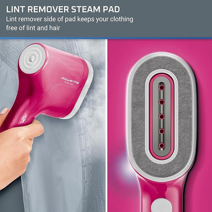 Rowenta, Steamer for Clothes, PurePop Handheld Steamer, 1.5Lbs, 15 Second Heatup, 2.3 Oz Capacity, 1150 Watts, Ironing, Pink Clothes Steamer, Vacation Essentials, Travel Must Have, DR2023