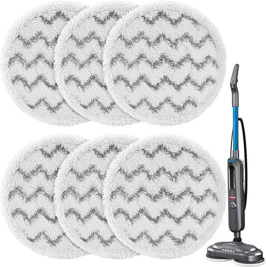 iSingo 6 Pack 3897A / 3712 Rotating Steam Mop Pads Replacement for Bissell SpinWave SmartSteam Scrubbing Steam Mop Cleaner 【Models 3897A/3712 ONLY】, Washable Reuseable Refill Pads