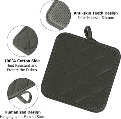 Oven Mitts and Pot Holders Set, Pack of 4, Heat Resistant Silicone Kitchen Mini Oven Mittens for 500 Degrees, Mini Oven Gloves and Hot Pads for Baking Grilling Barbecue Microwave Machine Washable