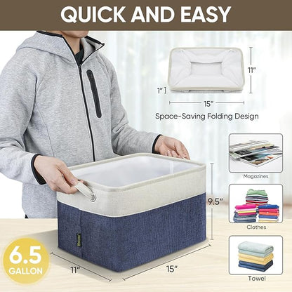 BALEINE 4 Pack Fabric Closet Storage Bins for Shelves, Linen Closet Organizers and Storage, Decorative Baskets for Organizing, Shelf, Clothes, Home, Office (Navy Blue, 15"x11"x9.5")