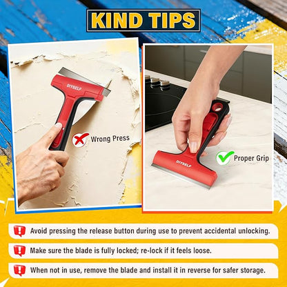 DIYSELF Razor Blade Scraper, 1 Pack Scraper Tool with 10pcs 4-Inch Blades, Razor Scraper for Cleaning Glass, Window, Stove Top, Oven, Kitchen, Cooktop, Shower Door, Sticky Residue, Tile, Wallpaper