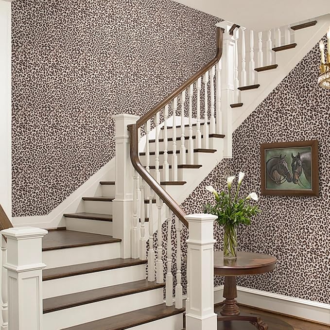 Ismoon 17.5''x393'' Leopard Wallpaper Cheetah Print Peel and Stick Wallpaper y2k Room Decor Funky Contact Paper Bathroom Waterproof Bedroom Brown Yellow Self Adhesive Vintage Texture Vinyl Roll