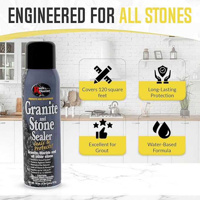Rock Doctor Granite Sealer for Marble, Stone, and Tile Countertops, Streak-Free Finish with Stain Resistant Moisture Protection, Interior and Exterior Use, Pack of 1