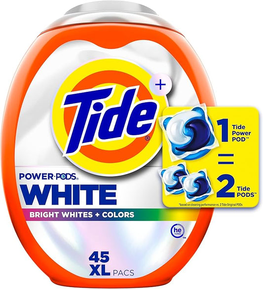 Tide Power PODS White Laundry Detergent Pacs, 45 Count, Brilliant Whitening + Color Protect