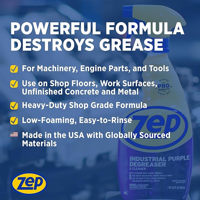 Zep Industrial Purple Cleaner and Degreaser Concentrate - 32 oz (Case of 12) R42310 - Powerful Deep Oil and Grease Cleaning Formula for Machinery, Engine Parts, Shop Floors, and Garages