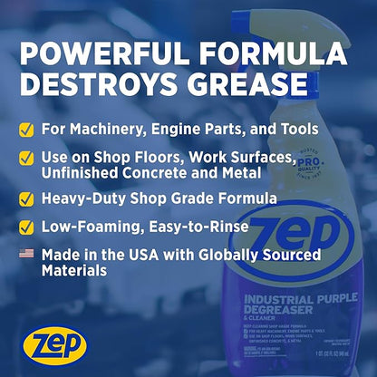Zep Industrial Purple Cleaner and Degreaser Concentrate - 32 oz (Case of 12) R42310 - Powerful Deep Oil and Grease Cleaning Formula for Machinery, Engine Parts, Shop Floors, and Garages