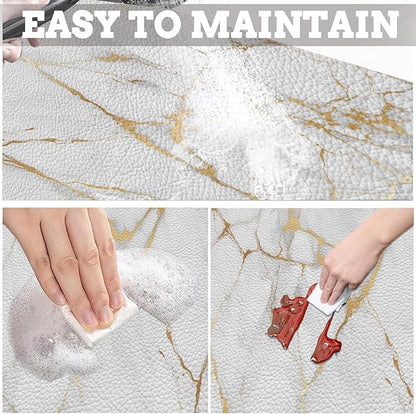 MCALK Marble White Coffee Mat for Kitchen Counter, Gold Dish Drying Pad with Anti-Slip Rubber Base, Absorbent Kitchen Sink Mat with Modern Art Decor, Marble White 12"x20"