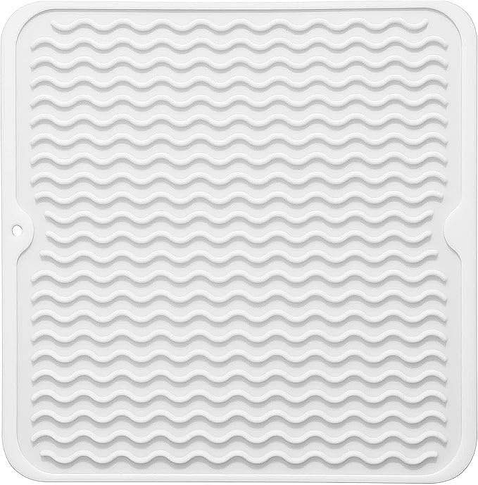 Silicone Dish Drying Mat for Multiple Usage, Easy clean, Eco-friendly, Heat-resistant Dish Drainer Mat for Kitchen Counter,Sink,Refrigerator or Drawer liner (12" x 12", White)