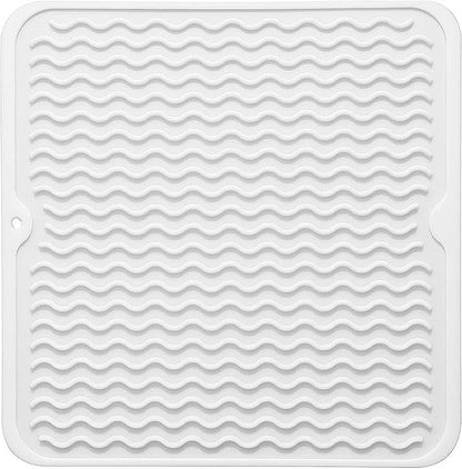 Silicone Dish Drying Mat for Multiple Usage, Easy clean, Eco-friendly, Heat-resistant Dish Drainer Mat for Kitchen Counter,Sink,Refrigerator or Drawer liner (12" x 12", White)