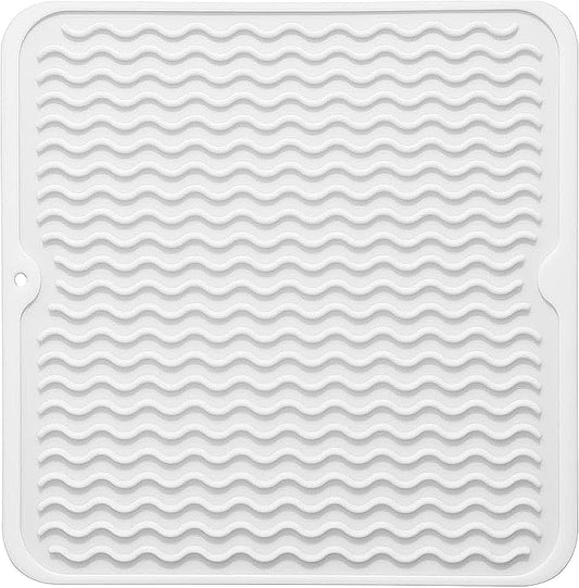 Silicone Dish Drying Mat for Multiple Usage, Easy clean, Eco-friendly, Heat-resistant Dish Drainer Mat for Kitchen Counter,Sink,Refrigerator or Drawer liner (12" x 12", White)