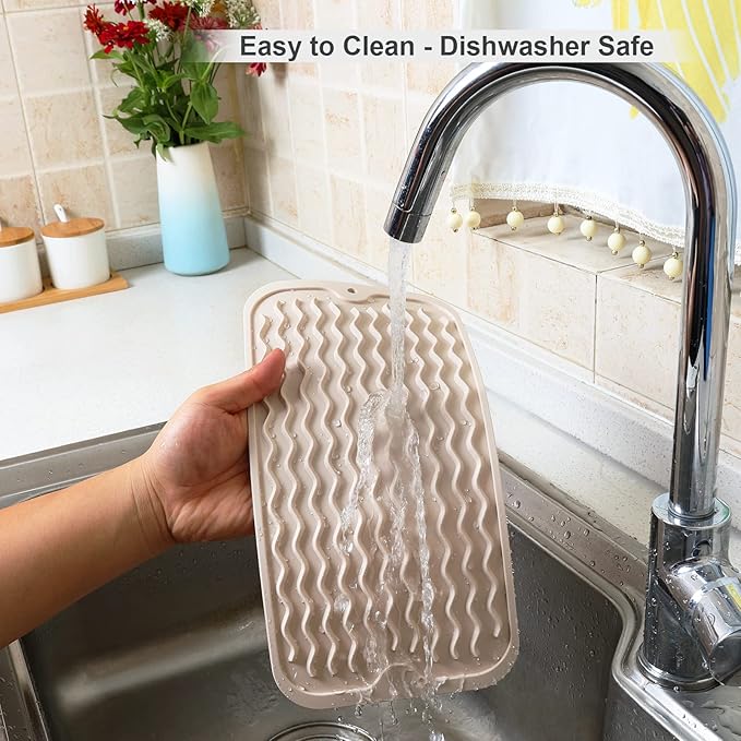 ZLR Silicone Sponge Holder & Sink Caddy Tray (6" x 12") - Narrow Dish Drying Mat for Kitchen Counter - Waterproof Soap Dispenser Organizer, Non-Slip Bathroom Vanity Tray (Cassava White)