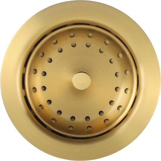 LQS Kitchen Sink Drain Assembly, Sink Drain Basket Strainer 304 Stainless Steel with Removable Sink Strainer Basket and Stopper 3-1/2-inches Gold