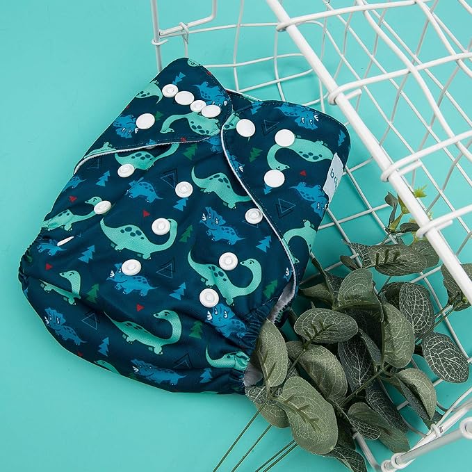 babygoal Reusable Cloth Diapers 6 Pack+10pcs Inserts, One Size Adjustable Washable Pocket Nappy Covers for Baby Boys and Girls