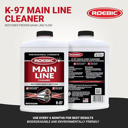 Roebic K-97 Liquid Main Line Cleaner with Bacteria Enzymes, Eliminates Organic Buildup in Sewer/Septic System and Protects from Clogs, Safe for Bathroom Toilet, 32 fl oz