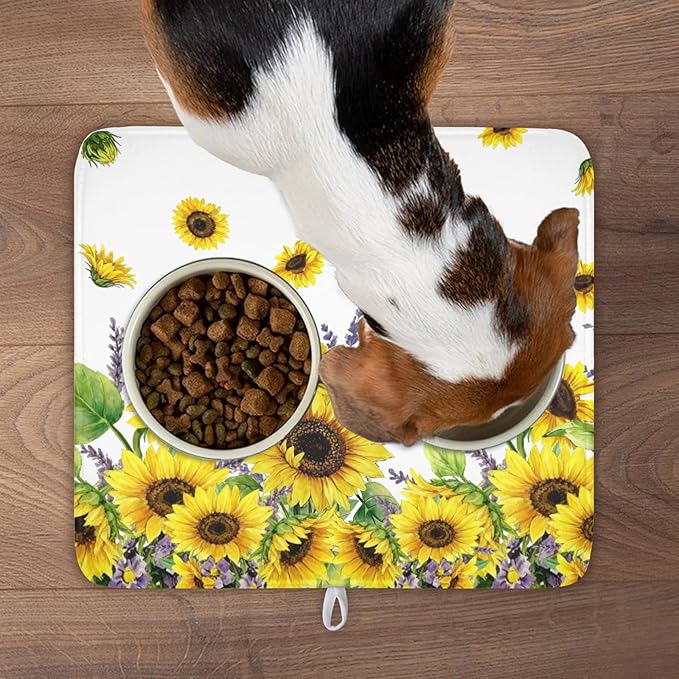 Sunflower Dish Drying Mat for Kitchen Counter 18x16 Inch Floral Lavender Drying Mat with Absorbent Reversible Microfiber Season Spring Summer Dish Drainer Mats Rack Pad for Coffee Countertop Protector