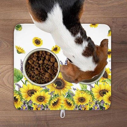 Sunflower Dish Drying Mat for Kitchen Counter 18x16 Inch Floral Lavender Drying Mat with Absorbent Reversible Microfiber Season Spring Summer Dish Drainer Mats Rack Pad for Coffee Countertop Protector