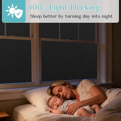 Haton Blackout Window Film Kit, Frosted Privacy Cover for Glass, Sun Light Blocking Black Out Window Tint, Static Cling Room Darkening Heat Control Shades for Home Day and Night, Black 23.6" x 78.7"