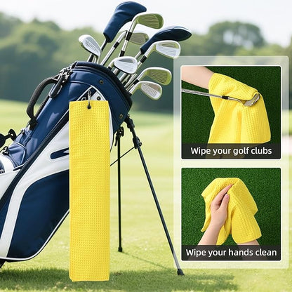 Mile High Life Premium Waffle-Weave Golf Towel | 16" X 24" | Extra Absorbent & Quick-Dry | Ultra-Soft Microfiber | Carabiner Clip | Multi-Color Options | Golf Accessory for Men & Women,Blazing Yellow