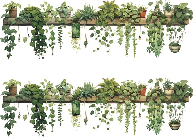 Nature Green Plants Peel and Stick Wall Decals Wallpaper Removable Wall Decals Shelves Green Plants Vinyl Art Stickers & Murals for Living Room Kitchen Bathroom Decoration (2pcs A)