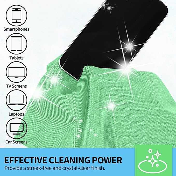 HOMERHYME Microfiber Cleaning Cloth, 6 Pack Glasses Cleaning Cloth, 16" ×14" Window Cleaning Rags, Streak Free Lint Free Polishing Cloths Wipes for Eye Glass Stainless Steel Windshield, Sage Green