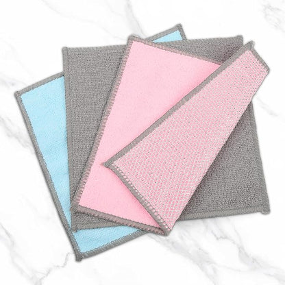 12Pack Upgrade Multipurpose Wire Dishwashing Rags, Dual-Side Non Scratch Wire Dishcloth, for Wet and Dry Use, Reusable Metal Scrubbing Microfiber Clean Cloths for Home/Kitchen/Stove(Pink)