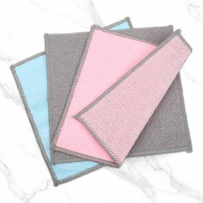 12Pack Multipurpose Wire Dishwashing Rags, Upgrade Non Scratch Wire Dishcloth, for Wet and Dry Use, Reusable Metal Scrubbing Microfiber Clean Cloths for Home/Kitchen/Stove(Blue)