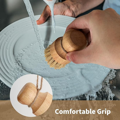12 Pack Bamboo Palm Dish Brush Bulk, Bamboo Dish Scrubber, Wood Scrub Dish Brush for Dishes Pans, Pots,Vegetables Cleaning