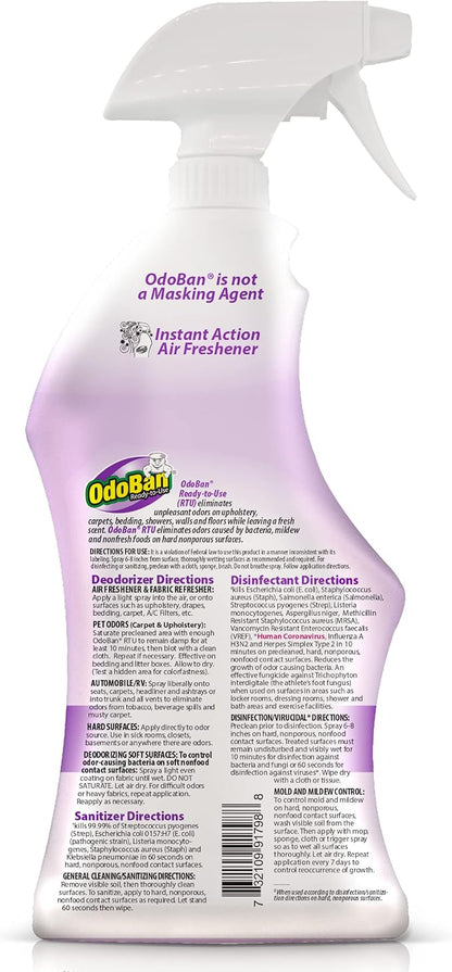 OdoBan Ready-to-Use Disinfectant and Odor Eliminator, 32 Ounce Spray Bottle, Lavender Scent