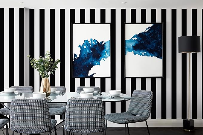 Guvana 472.4"x17.7" Striped Peel and Stick Wallpaper Black and White Self-Adhesive Wallpaper Removable Contact Paper Waterproof Wall Paper for Livingroom Cabinets Shelves Drawer Liner Decor Vinyl Roll
