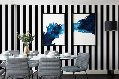 Guvana 472.4"x17.7" Striped Peel and Stick Wallpaper Black and White Self-Adhesive Wallpaper Removable Contact Paper Waterproof Wall Paper for Livingroom Cabinets Shelves Drawer Liner Decor Vinyl Roll
