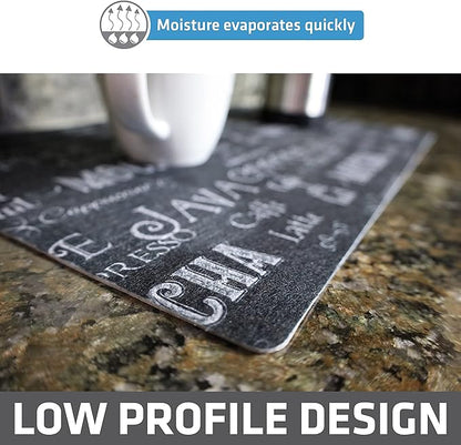 Drymate Coffee Maker Mat, (Coffee Station Bar Accessory) Protects Kitchen Countertops From Spills, Stains & Scratches, Absorbent, Waterproof, Washable (USA Made) (12” x 20”) (Java Chalkboard)