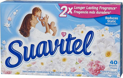 Suavitel Fabric Softener Dryer Sheets, Field Flowers, 40 Count