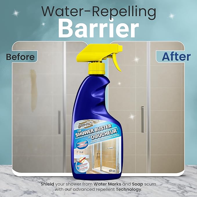 SURF PRO Shower Glass Door Cleaner – Shower Buster Spray for Soap Scum & Hard Water Stains – No Scrub Bathroom Cleaner for Glass, Tile, Chrome, Ceramic, RV and Septic Safe (500ml / 16.9oz)