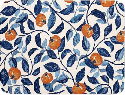 Autumn Pumpkin Dish Drying Mat for Kitchen Counter 18x24 Inch Blue and Orange Fall Thanksgiving Leaf Absorbent Reversible Microfiber Dish Drainer Rack Mats Countertops Protector Mat